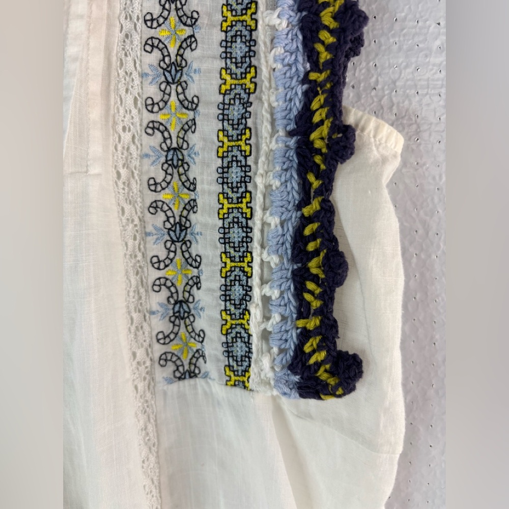 Zara S Smocked Sleeveless Embroidered White Lace Trim Top - Picture 3 of 7